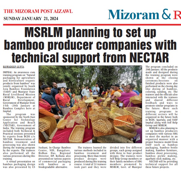 MSRLM planning to set up bamboo producer companies with technical support from NECTAR